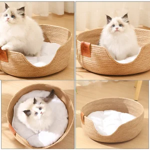 Ademend rieten koelbed voor katten en kleine honden Nest Ontwerp Duurzaam en milieuvriendelijk 34x34cm