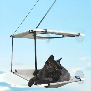 Double-Layer Katten Venster Zitstok met Sterke Zuignappen Ruimtebesparend Ontwerp Duurzaam Katoen Metaal 51x31cm