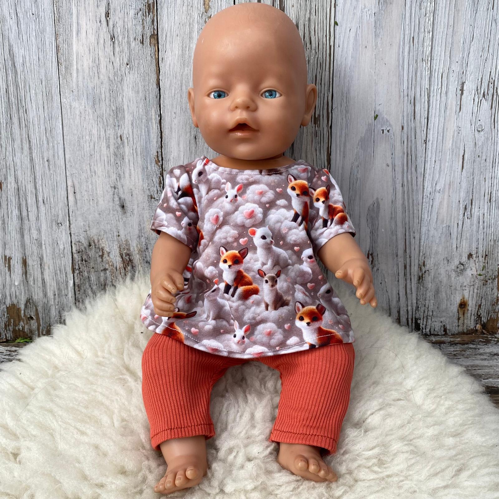 Poppenkleertjes tuniekje vosjes konijnen terracotta – Maat 43 Baby Born - Afbeelding 2