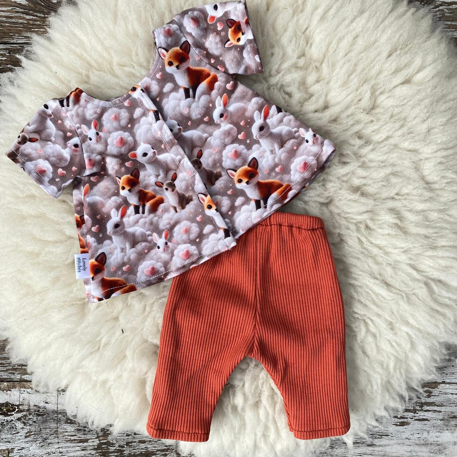 Poppenkleertjes tuniekje vosjes konijnen terracotta – Maat 43 Baby Born - Afbeelding 4