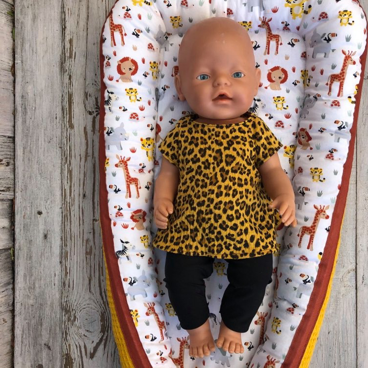 Poppennestje met dekentje jungle dieren okergeel - Afbeelding 3