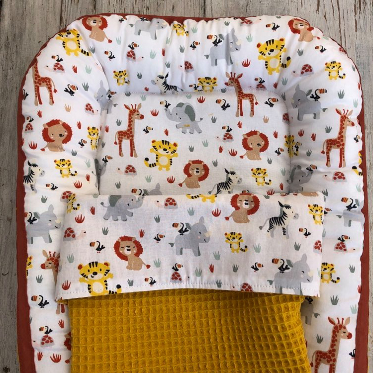 Poppennestje met dekentje jungle dieren okergeel - Afbeelding 5