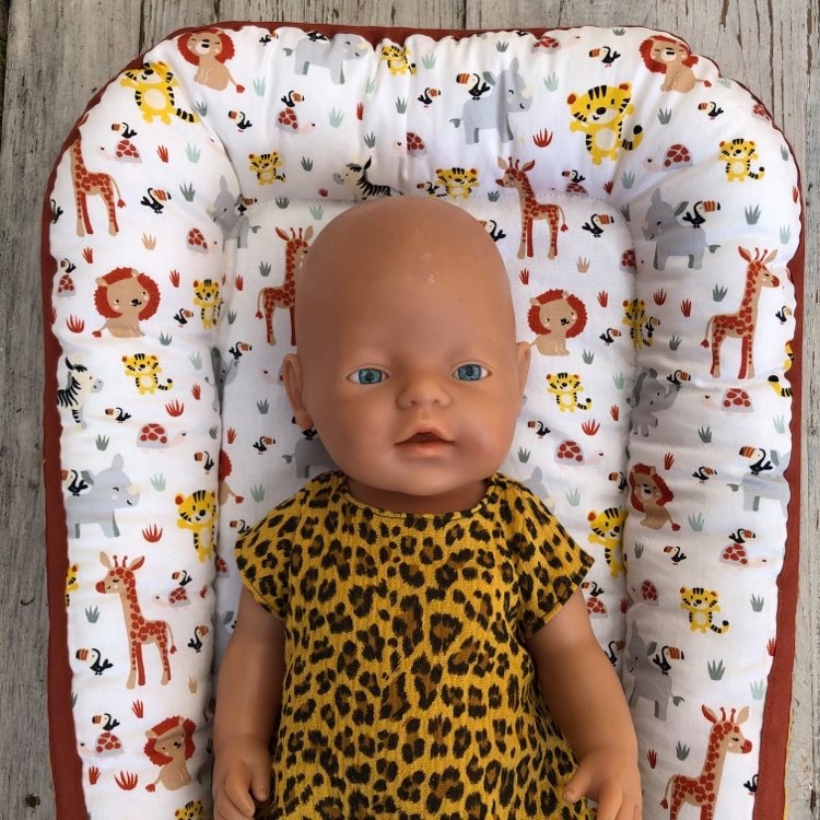 Poppennestje met dekentje jungle dieren okergeel - Afbeelding 9