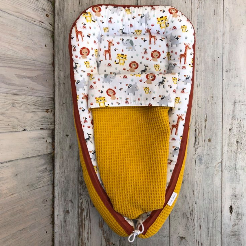 Poppennestje met dekentje jungle dieren okergeel - Afbeelding 7