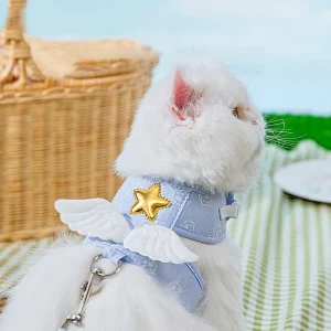 Schattig Hondentuig met Engelenvleugels Ademend Polyester Veilig Gespsysteem Roze & Hemelsblauw Verkrijgbaar in S-L